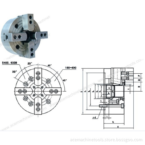 Flat Back Four Jaw Wedge-Type Power Chucks with Through Hole
